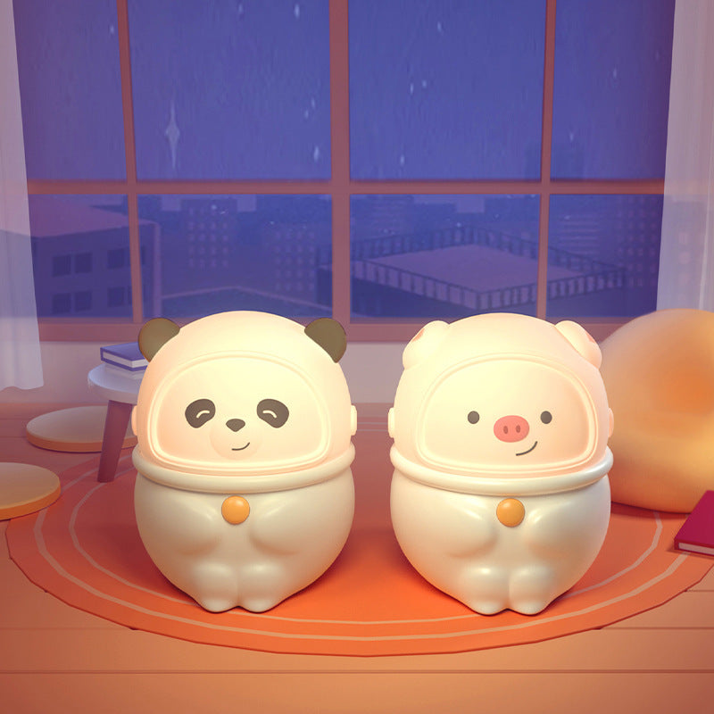 Juego de 1 luz LED con forma creativa, aspecto adorable ilicona, diseño de cerdo, panda con cable de carga, luz nocturna de ensueño para recámara, panda