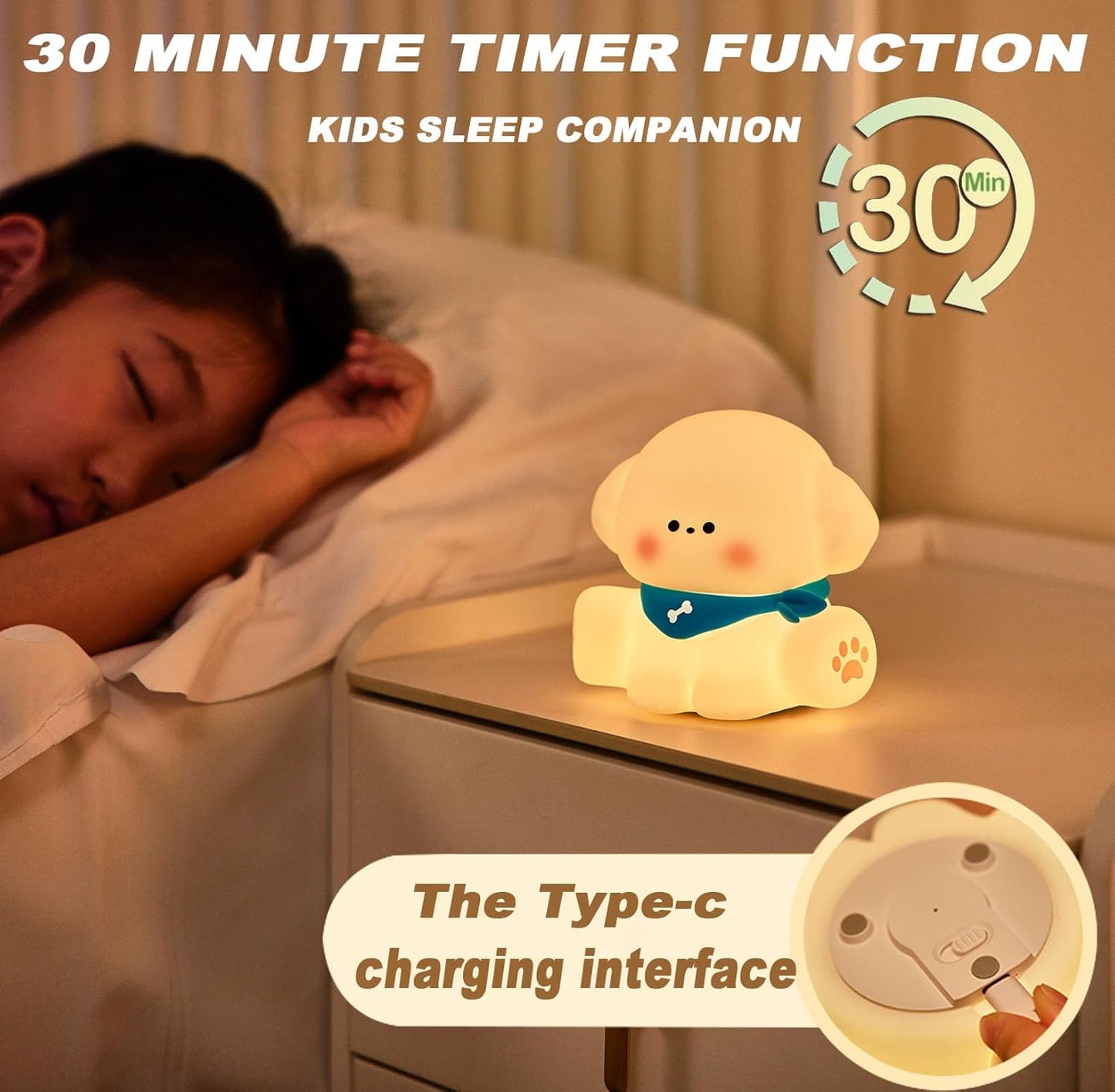 Dog Lamp, Cute Puppy Night Light for Kids, Dimmable Nursery Puppy Lamps, Silicone Fruit Bedside Lamp for Baby and Toddler