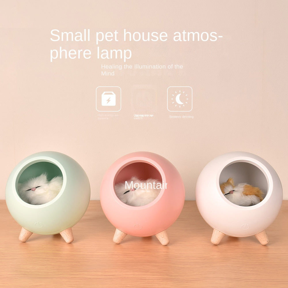 Round Shape Plush Cat Inside Night Light Led Cute Silicone Lamp Bedside Lamp Bedroom Light Decoration