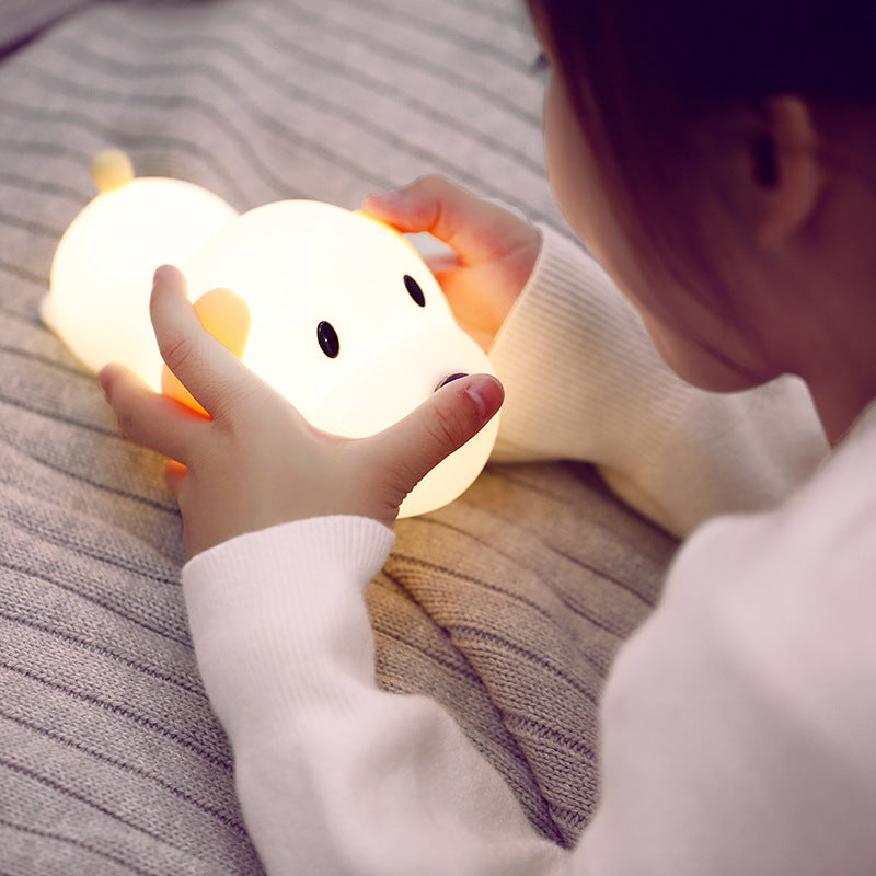HAPPYBAG Kids Night Light,Cute Soft Silicone Dog Lamp Dimmable Nursery Portable Puppy Kawaii Lamps,Bedside Lamp for Baby and Toddler,Boy Girls