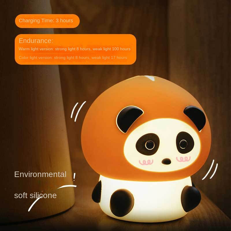 Cute Chestnut Panda Night Light, 7 Colors Changing LED Silicone Light,Touch Sensor Dimmable Timer USB Rechargeable Bedside Lamp for Baby Kids