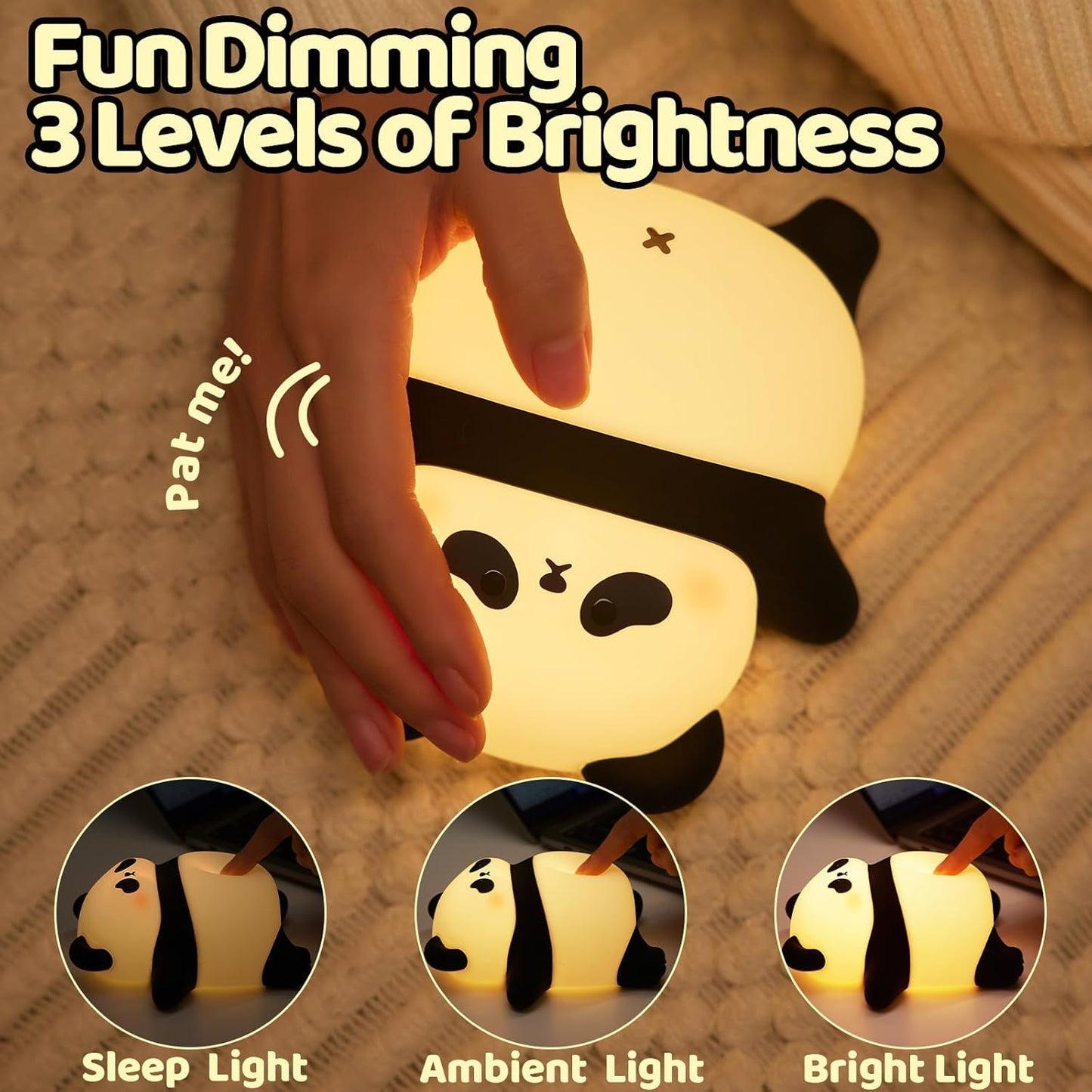 Rechargeable Cute Panda Night Light 3 Level Dimmable Nursery Nightlight with Timer Silicone Light Cute Animal Night Lamp for Breastfeeding Toddler Baby Kids Decor Squishy Lamps Girls Panda Gifts