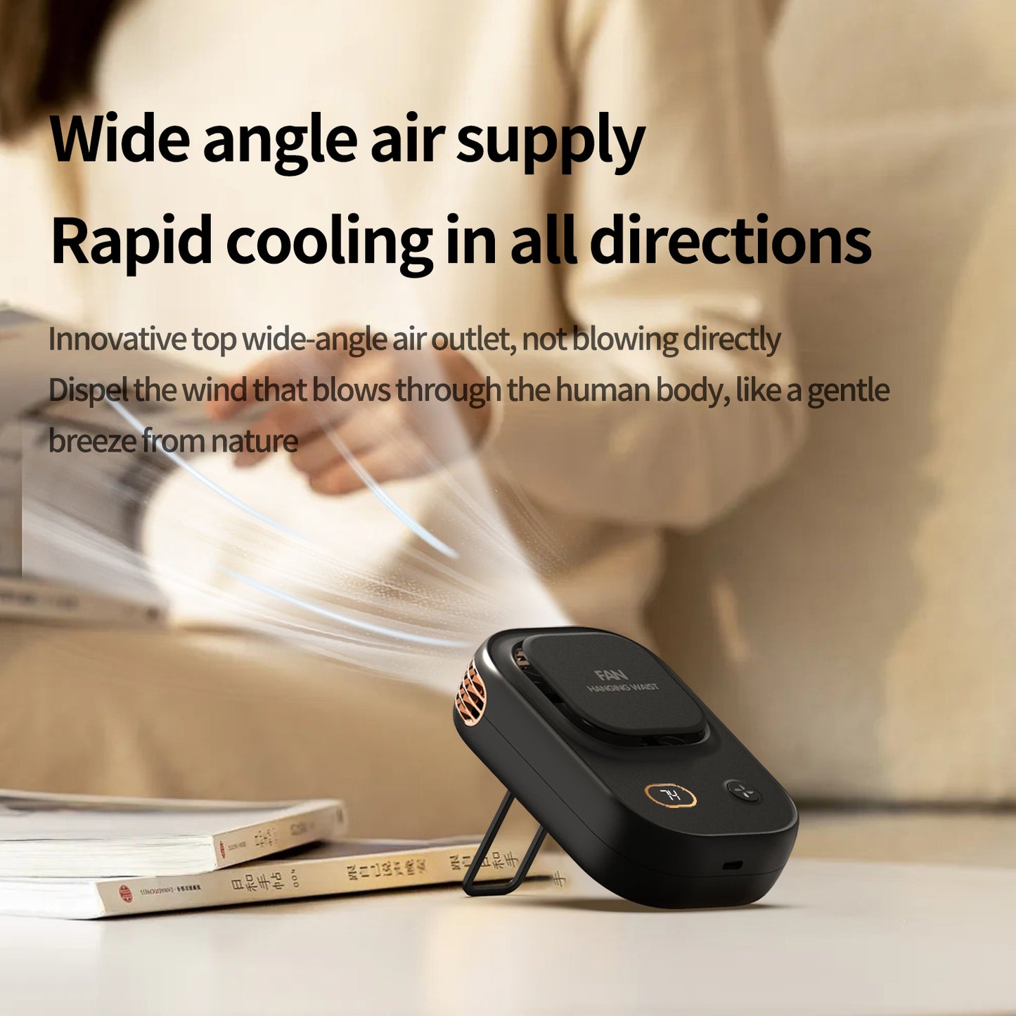 Portable Waist Clip Fan Wearable Belt Fan 2000mAh Battery Powered Rechargeable Body Fan for Outdoor Works Farm Hiking Camping