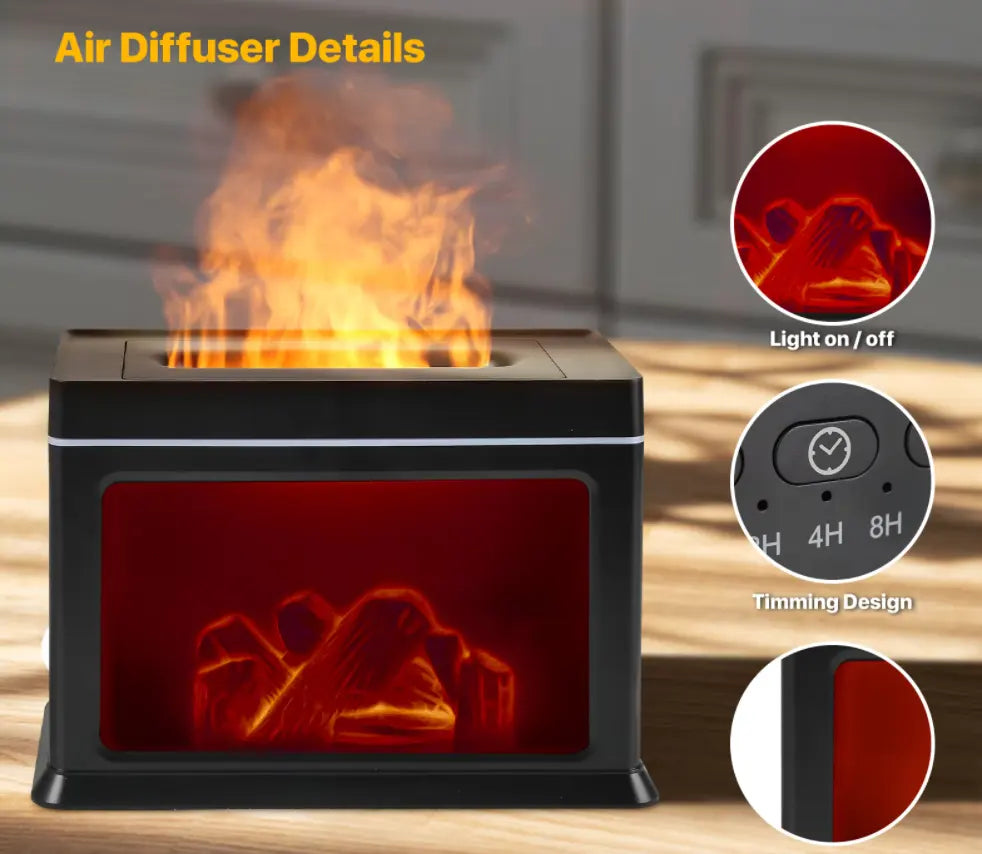 Chimney air humidifier, fragrance diffuser, essential oil diffuser, elegant 3D carbon appearance, adjustable timer and automatic shut-off safety function