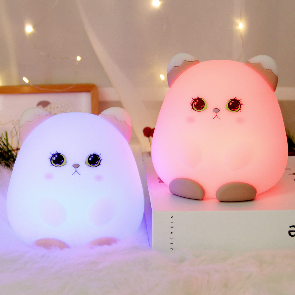 Lámpara de conejo con luz nocturna para gatos, linda lámpara de gato de silicona, regalo para niños, lámpara de noche de noche recargable para decoración del hogar lactancia materna -Rosa