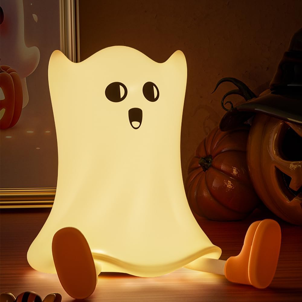 Xmas Ghost Night Light - LED Nursery & Bedroom Decor, Rechargeable Silicone Cute Light