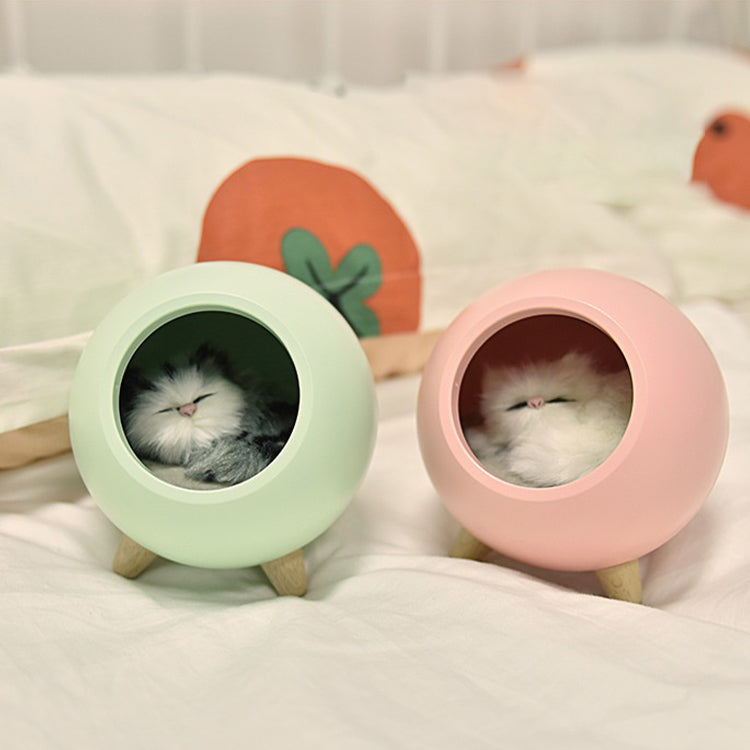 Round Shape Plush Cat Inside Night Light Led Cute Silicone Lamp Bedside Lamp Bedroom Light Decoration