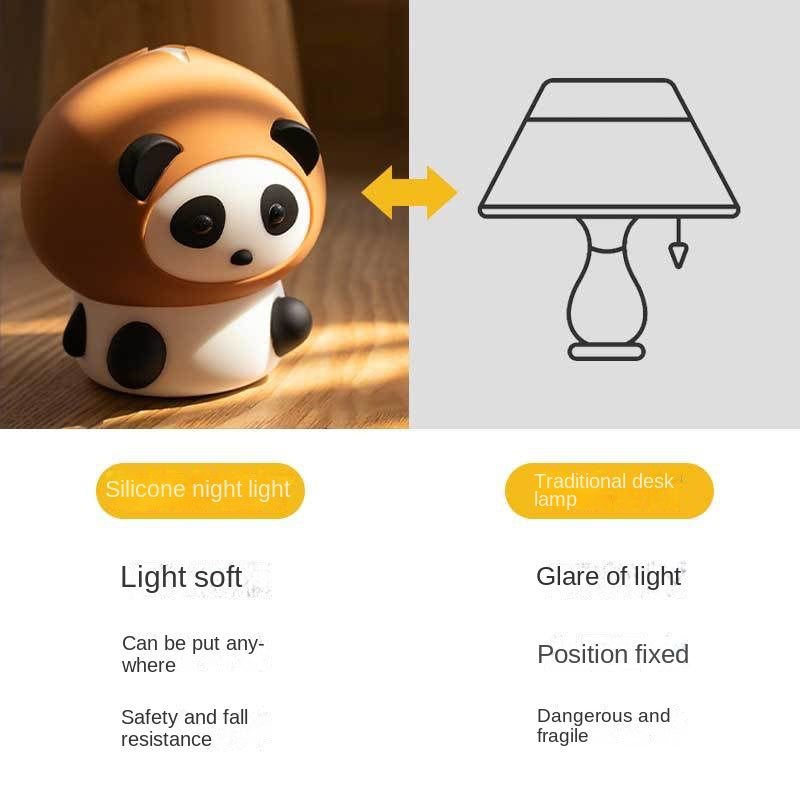 Cute Chestnut Panda Night Light, 7 Colors Changing LED Silicone Light,Touch Sensor Dimmable Timer USB Rechargeable Bedside Lamp for Baby Kids