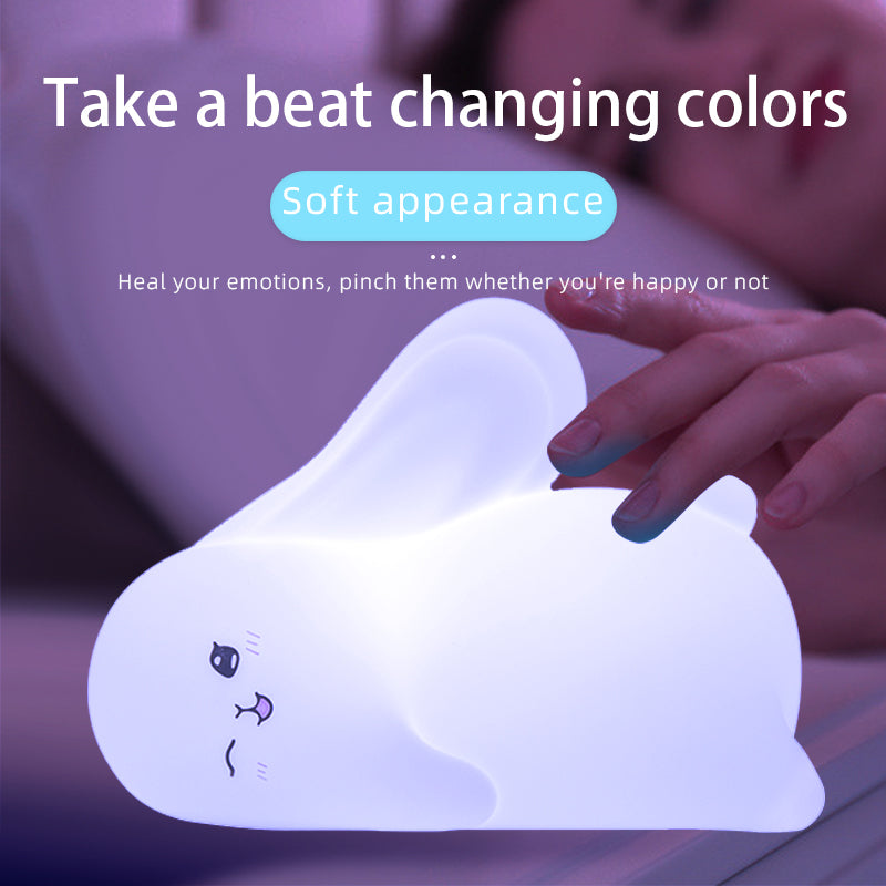 Luz Nocturna Infantil Silicona Lampara Bebe Noche con control Táctil y 15 Modos de iluminación Luz Bebe Nocturna Conejo Recargable por USB para Niños y Niñas