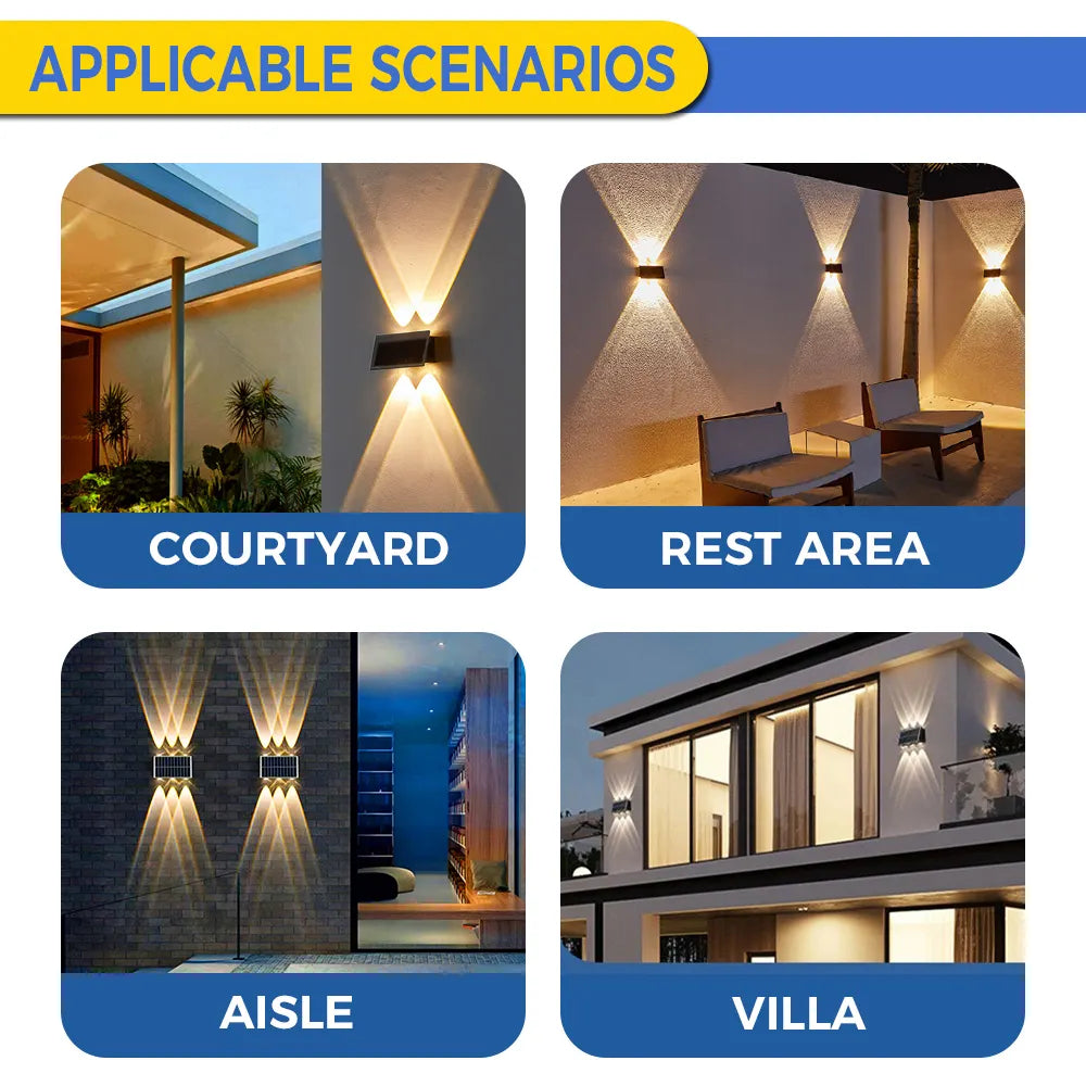 ASLIDECOR 16 Led Up Down Solar Wall Lights, 2 Pack Warm White Solar Fence Lights Waterproof,Black Solar Deck Lighting for House Garden Porch