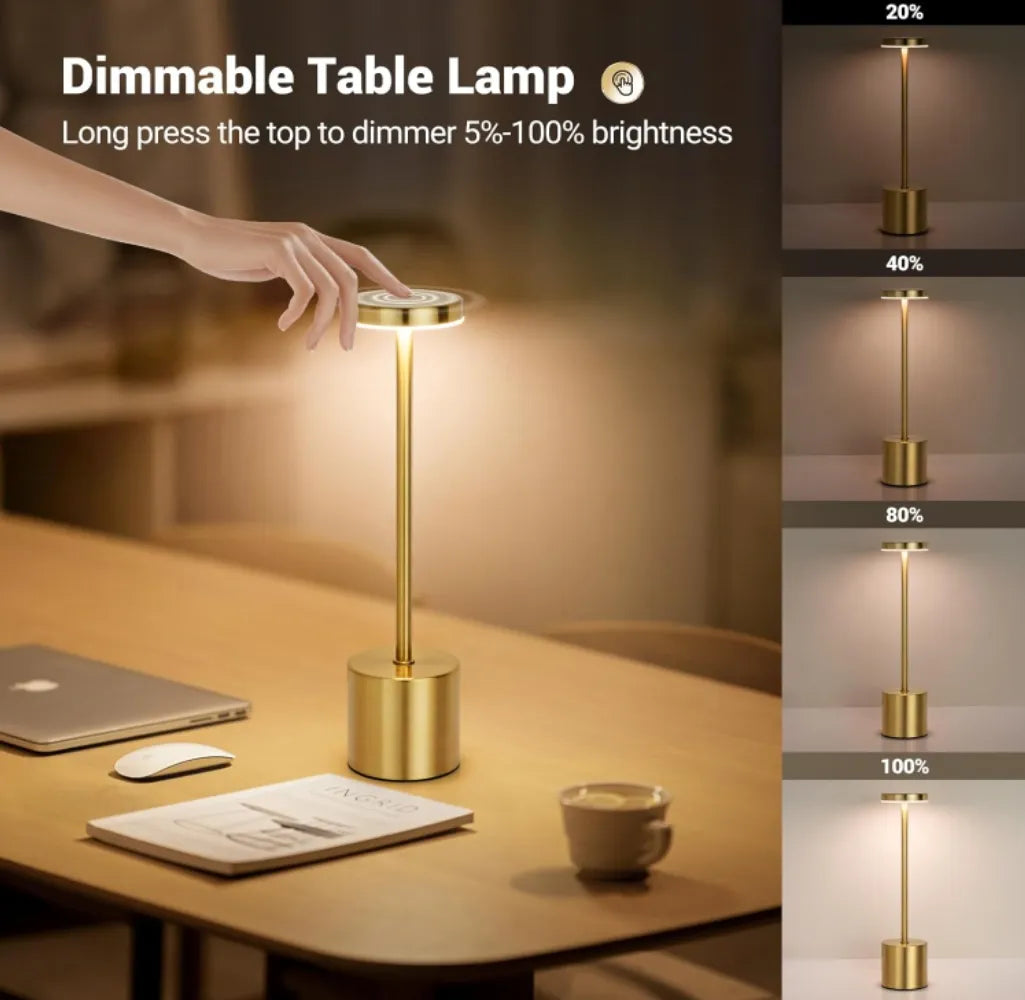 Simple LED Rechargeable Touch Metal Table Lamp Three Colors Bedside Creative Ambient Light Bar Outdoor Decoration Night Light Si(Golden)