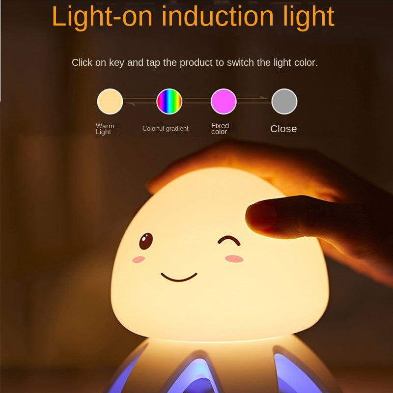Night Light for Kids, Cute Jellyfish Color Changing Rechargeable Silicone Nursery Night Lights with Remote and 5 Sleeping White Noise, Dimmable Tap Control Night Light for Baby Children Kids