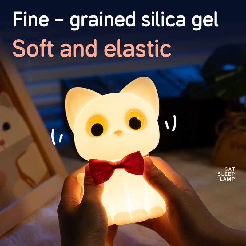 New kitty cat light, cartoon silicone night light, cute baby bedroom patting light, bedside feeding light