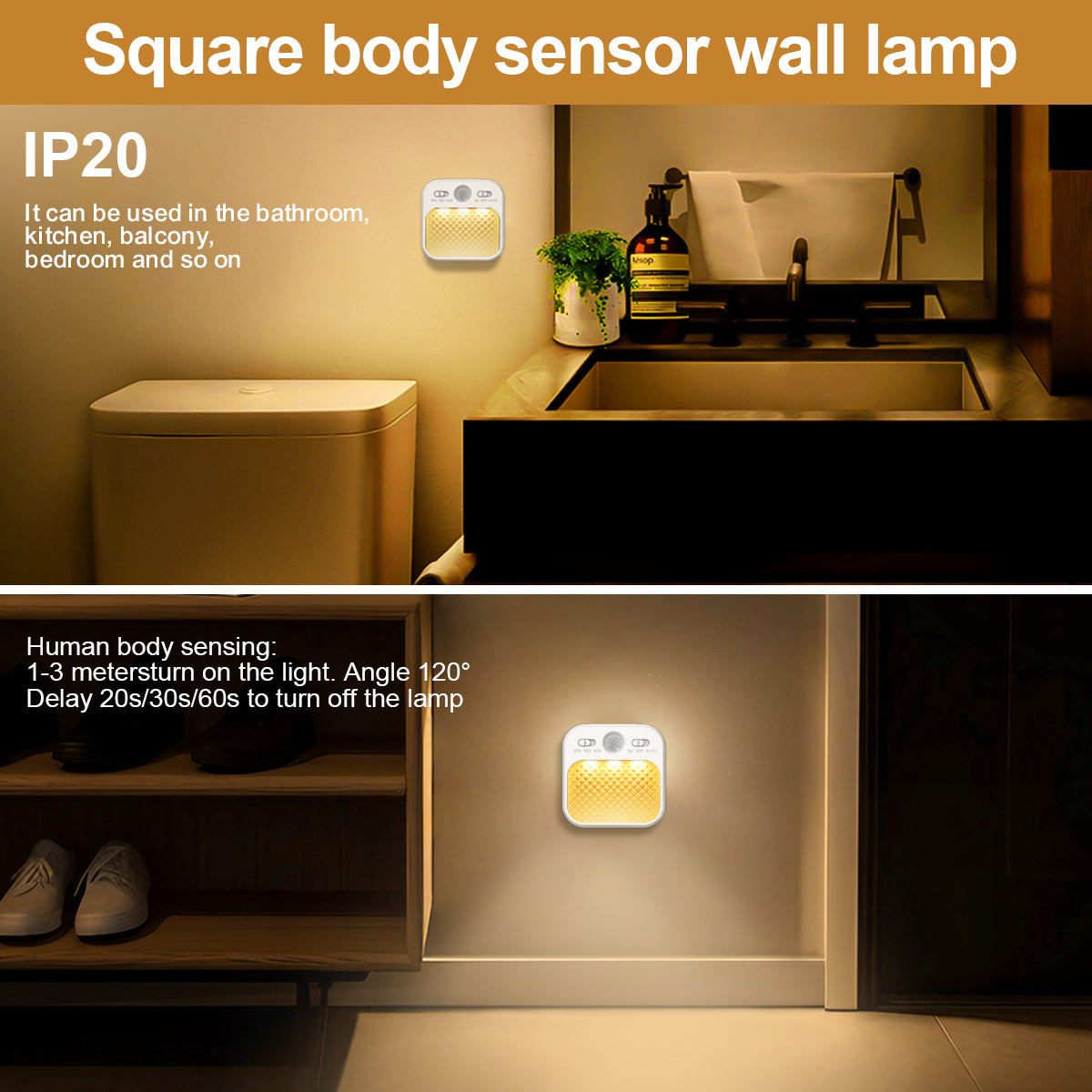 Smart Infrared Motion Sensor Night Light Rechargeable Wall Lamp for Closet Hallway Stairway Kitchen Bedroom