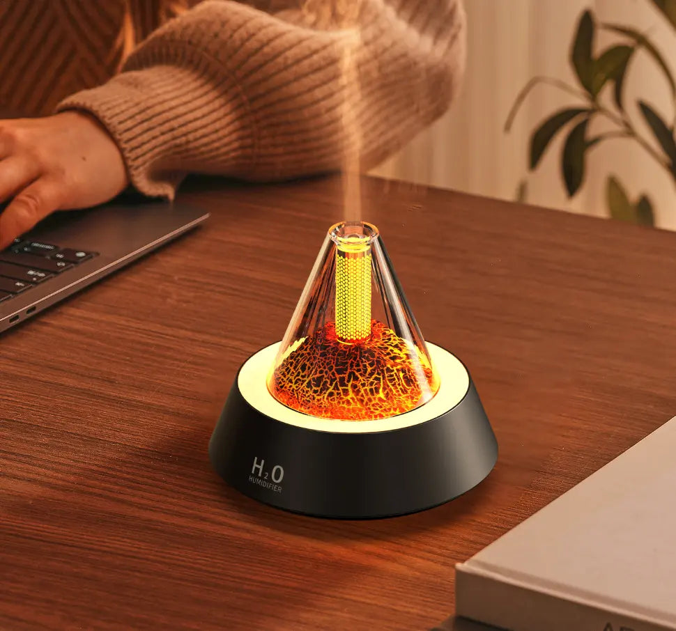 Air Humidifier Essential Oil Diffuser, Colorful Portable Aroma Diffuser, USB Charging, 80ml Small Cool Mist Humidifier, Power-off Protection, Creative Volcano Mist Humidifier for Bedroom(White)