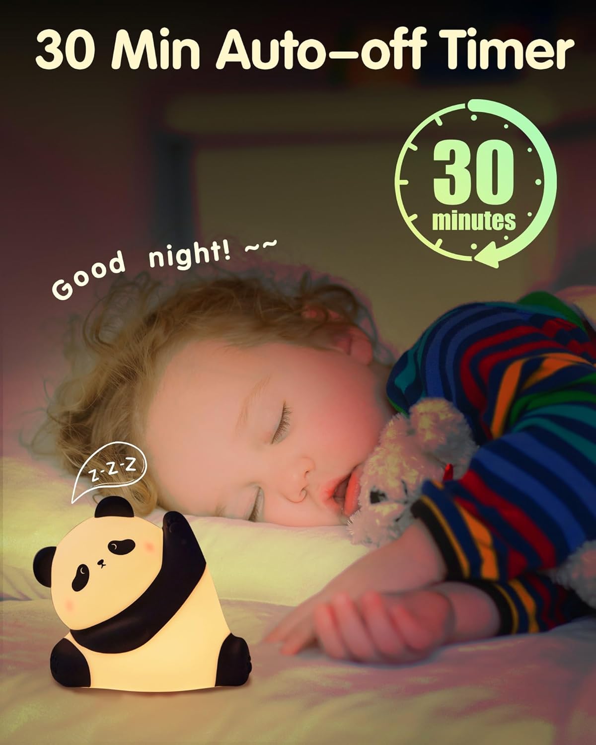 Panda Night Light Rechargeable 3 Level Dimmable LED Squishy Nursery Nightlight Food Grade Silicone Animal Night Lamps Cute Bedside Touch Lamp for Breastfeeding Toddler Baby Kids Gifts Decor