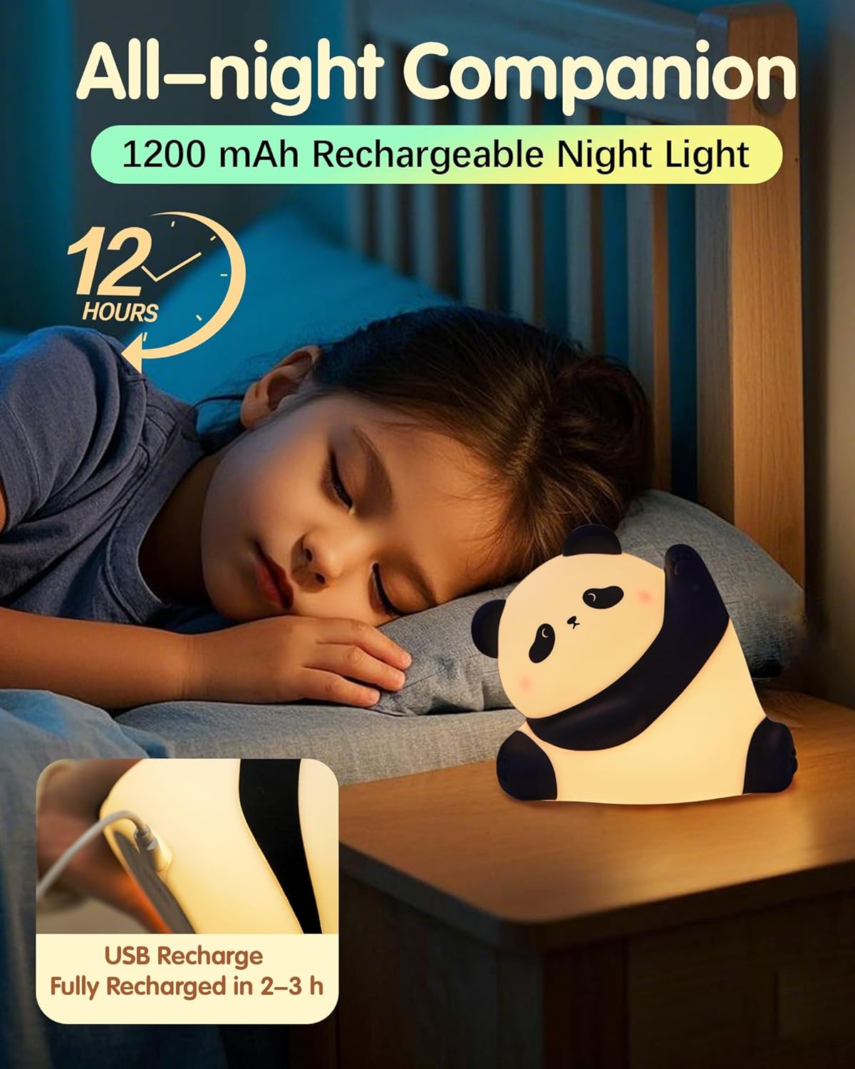 Panda Night Light Rechargeable 3 Level Dimmable LED Squishy Nursery Nightlight Food Grade Silicone Animal Night Lamps Cute Bedside Touch Lamp for Breastfeeding Toddler Baby Kids Gifts Decor
