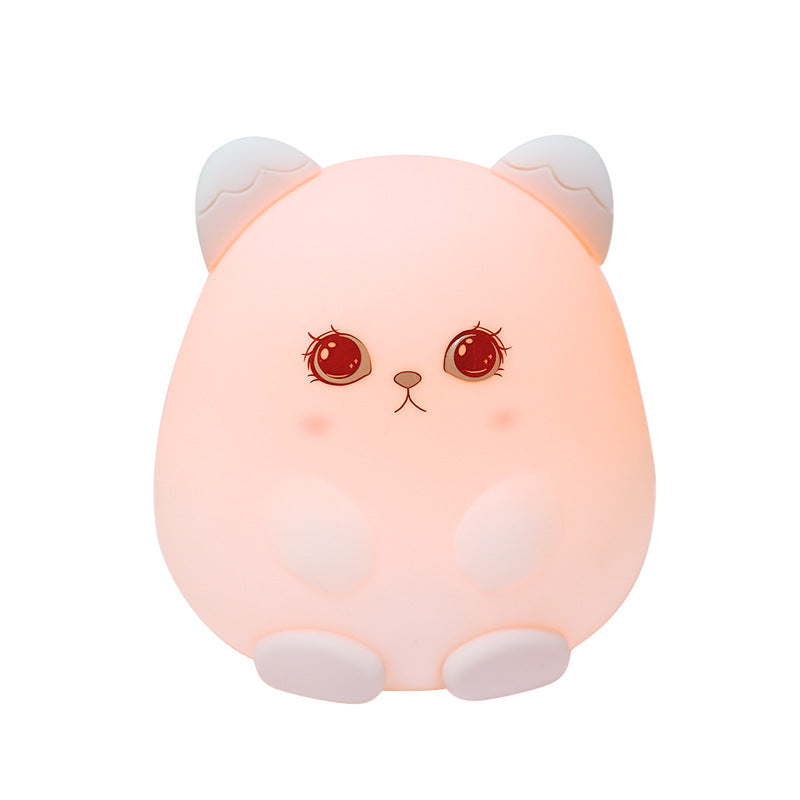 Lámpara de conejo con luz nocturna para gatos, linda lámpara de gato de silicona, regalo para niños, lámpara de noche de noche recargable para decoración del hogar lactancia materna -Rosa