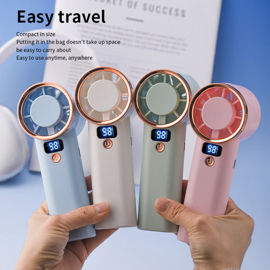Portable Handheld Fan with 5 Speed Settings & LED Light – USB Type-C Rechargeable