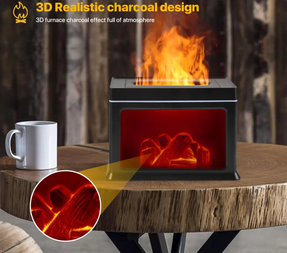 Chimney air humidifier, fragrance diffuser, essential oil diffuser, elegant 3D carbon appearance, adjustable timer and automatic shut-off safety function