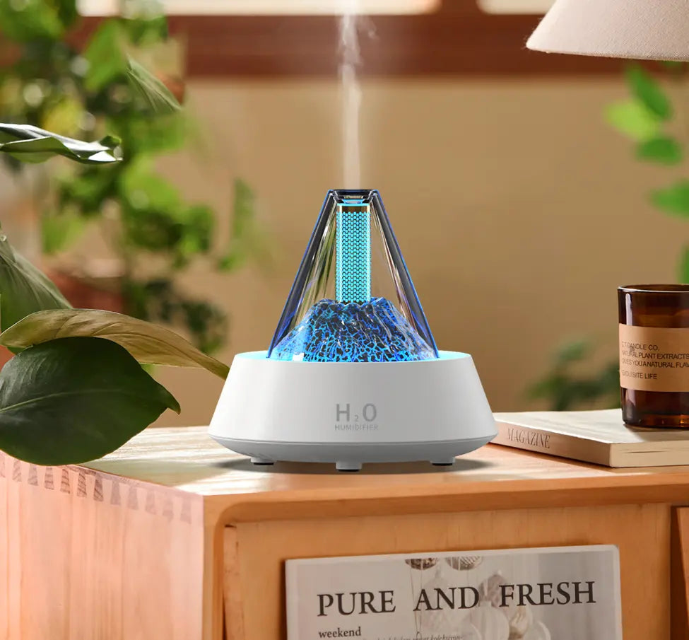Air Humidifier Essential Oil Diffuser, Colorful Portable Aroma Diffuser, USB Charging, 80ml Small Cool Mist Humidifier, Power-off Protection, Creative Volcano Mist Humidifier for Bedroom(White)