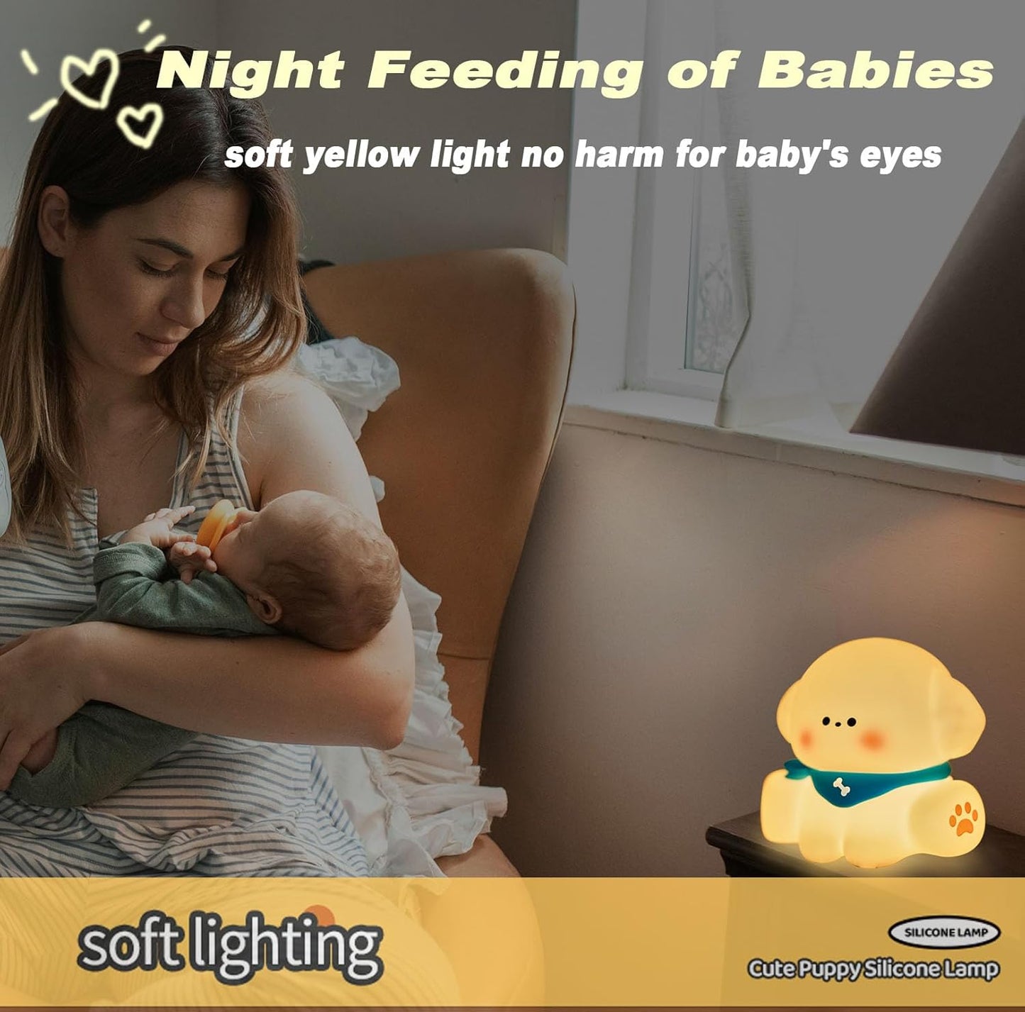 Dog Lamp, Cute Puppy Night Light for Kids, Dimmable Nursery Puppy Lamps, Silicone Fruit Bedside Lamp for Baby and Toddler