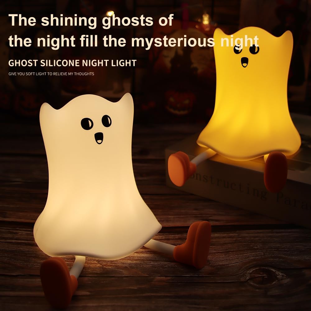 Xmas Ghost Night Light - LED Nursery & Bedroom Decor, Rechargeable Silicone Cute Light