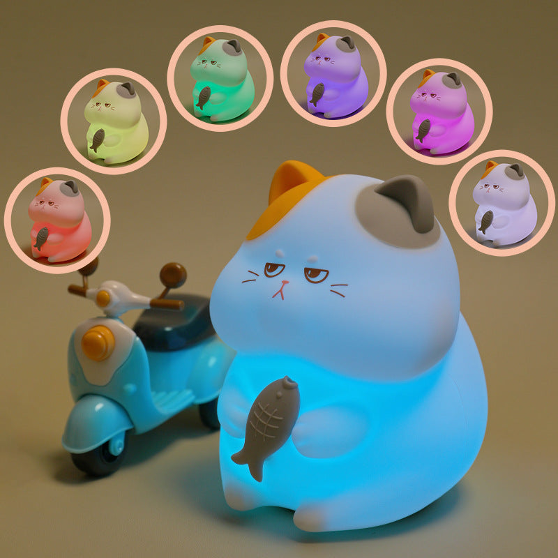 Greedy Cat Night Light for Kids, 3 Levels Dimmable Cute Kitty Nursery Nightlight with Touch Color Change, Squishy Silicone Rechargeable Bedside Lamp for Baby/Pregnant Mom/Elderly/Adults