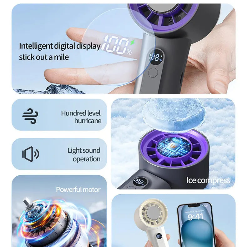 Multifunction Portable Refrigeration Fan Foldable Electr Hand Fan Digital Display Icing High Speed Air Cooling Mini Fan