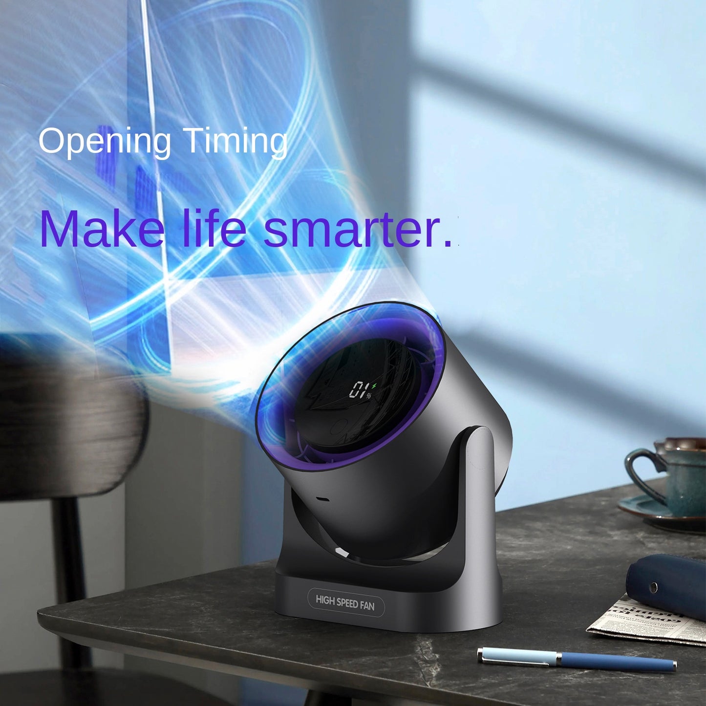 Desk Fan with Battery Operated, Quiet Digital Display Portable Fan, 100 Speeds Small Cooling Fan, Remote Control USB Rechargeable Table Fan for Home, Office, Bedroom (White)