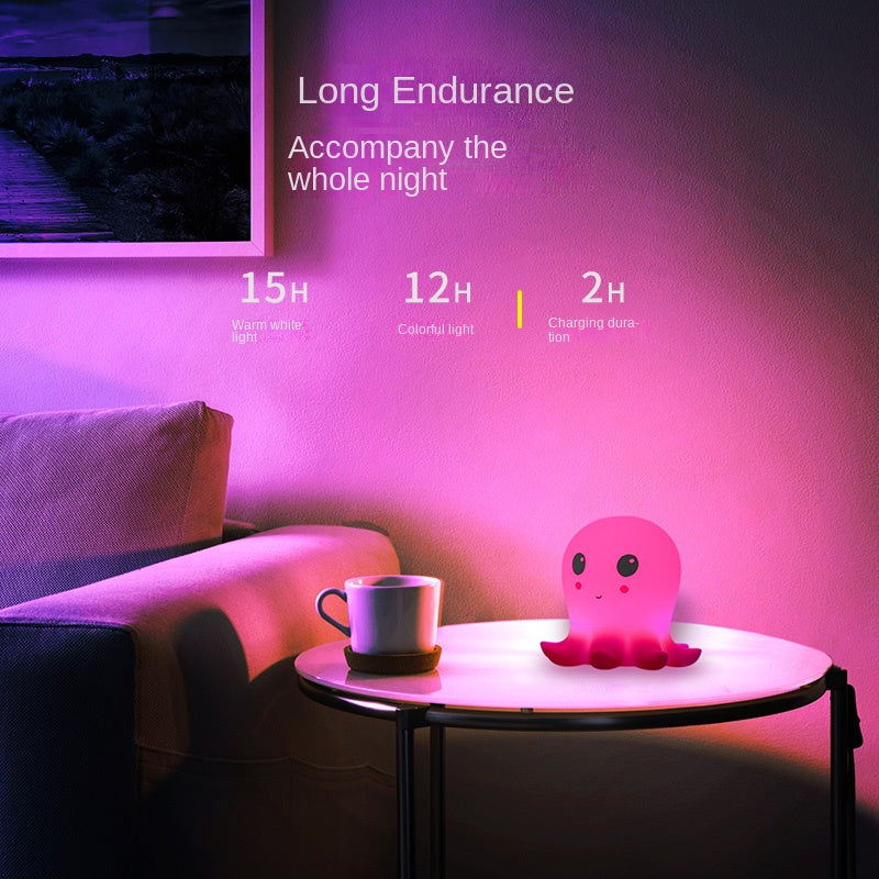 Octopus Night Light Soft Warm Light Octopus Night Light Color Changing Kids Night Lights Octopus Cartoon Bedside LED Lamp Battery Powered