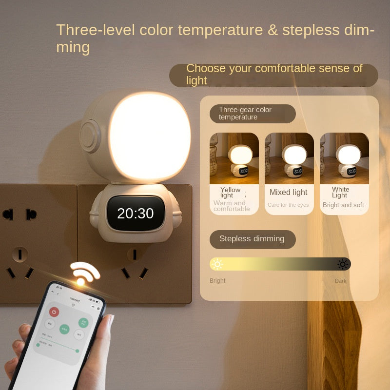 Pasoar LED de enchufe de la luz nocturna con reloj y control remoto, blanco enchufe regulable en la luz de la noche, con temporizy 3 colores claros, la luz de la batería de brillo