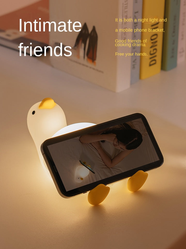 Cute Duck Night Light, LED Squishy Duck Lamp, Silicone Dimmable Nursery Nightlight, Rechargeable Bedside Touch Lamp, Recordable Repeatable Voice Funny Phone Holder, Gifts for Boys Girls