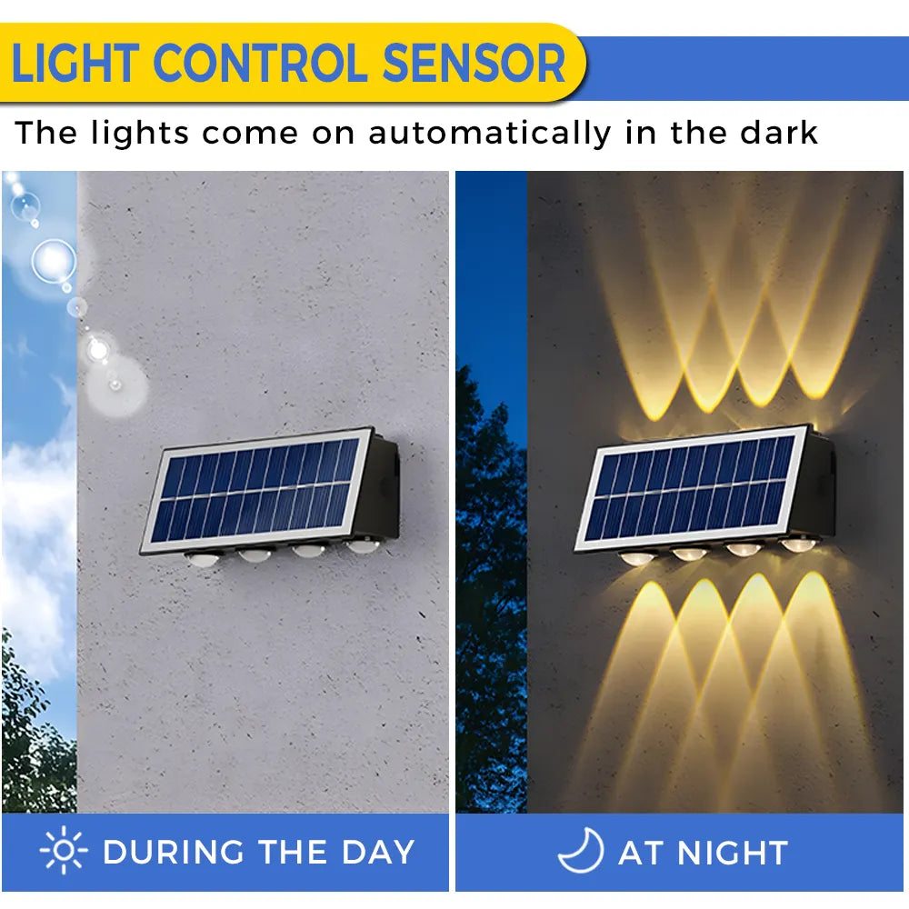 ASLIDECOR 16 Led Up Down Solar Wall Lights, 2 Pack Warm White Solar Fence Lights Waterproof,Black Solar Deck Lighting for House Garden Porch