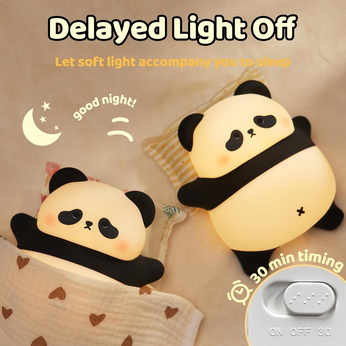 Rechargeable Cute Panda Night Light 3 Level Dimmable Nursery Nightlight with Timer Silicone Light Cute Animal Night Lamp for Breastfeeding Toddler Baby Kids Decor Squishy Lamps Girls Panda Gifts