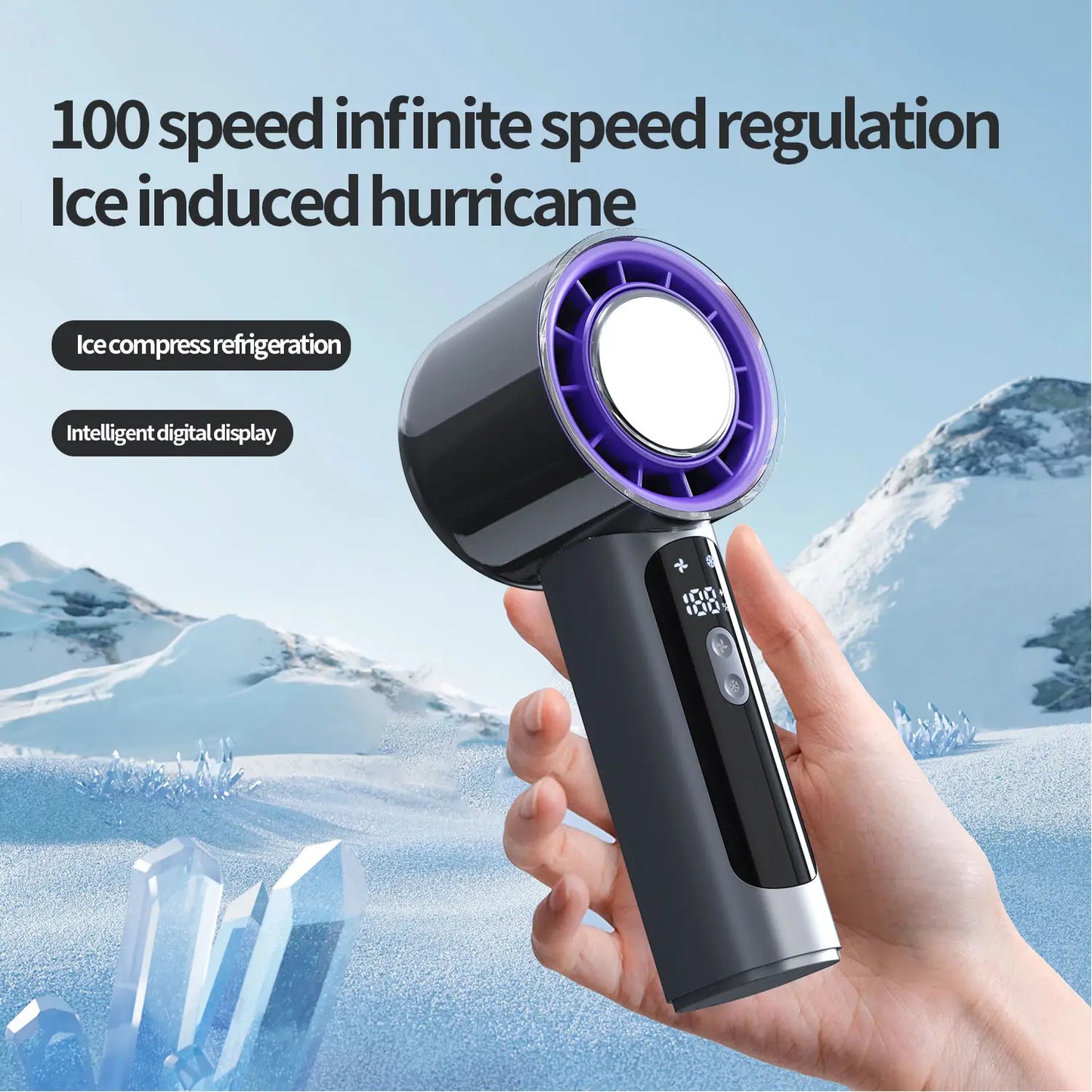 2025 Innovative Transparent Material All-inclusive Refrigeration High-speed Handheld Fan Rechargeable Usb Portable Ice Mini Fan