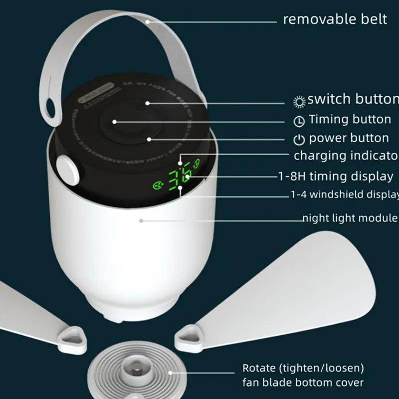 8000mAh Rechargeable Ceiling Fan with LED Light Detachable Remote Control Fan Outdoor Camping Portable Ceiling Fan