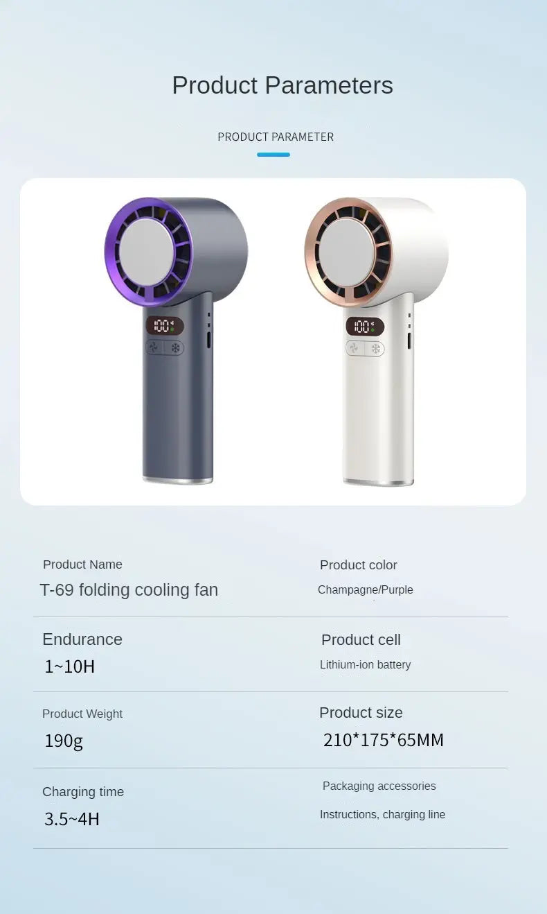 2025 New Style 4000mAh High-Speed Super Power Portable Hand Fan Rechargeable Cooling Mini Turbo Fan Electric Fan Portable