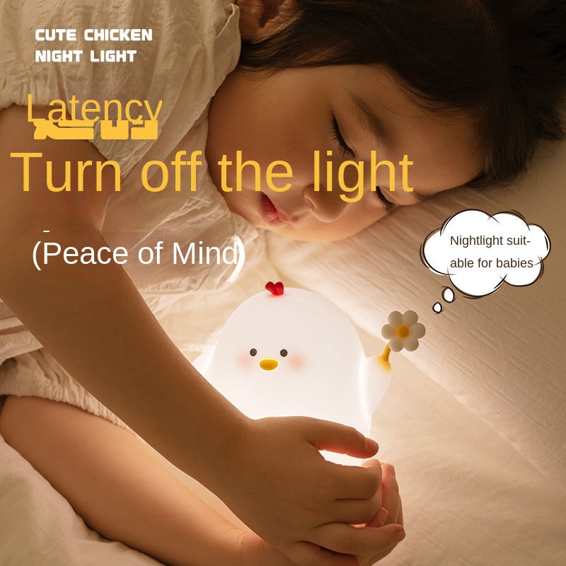 Linda luz nocturna de pollo con flores para niños la lámpara de pollo con flores es una decoración estética de dormitorio lámpara blanda de silicona de grado alimenticio