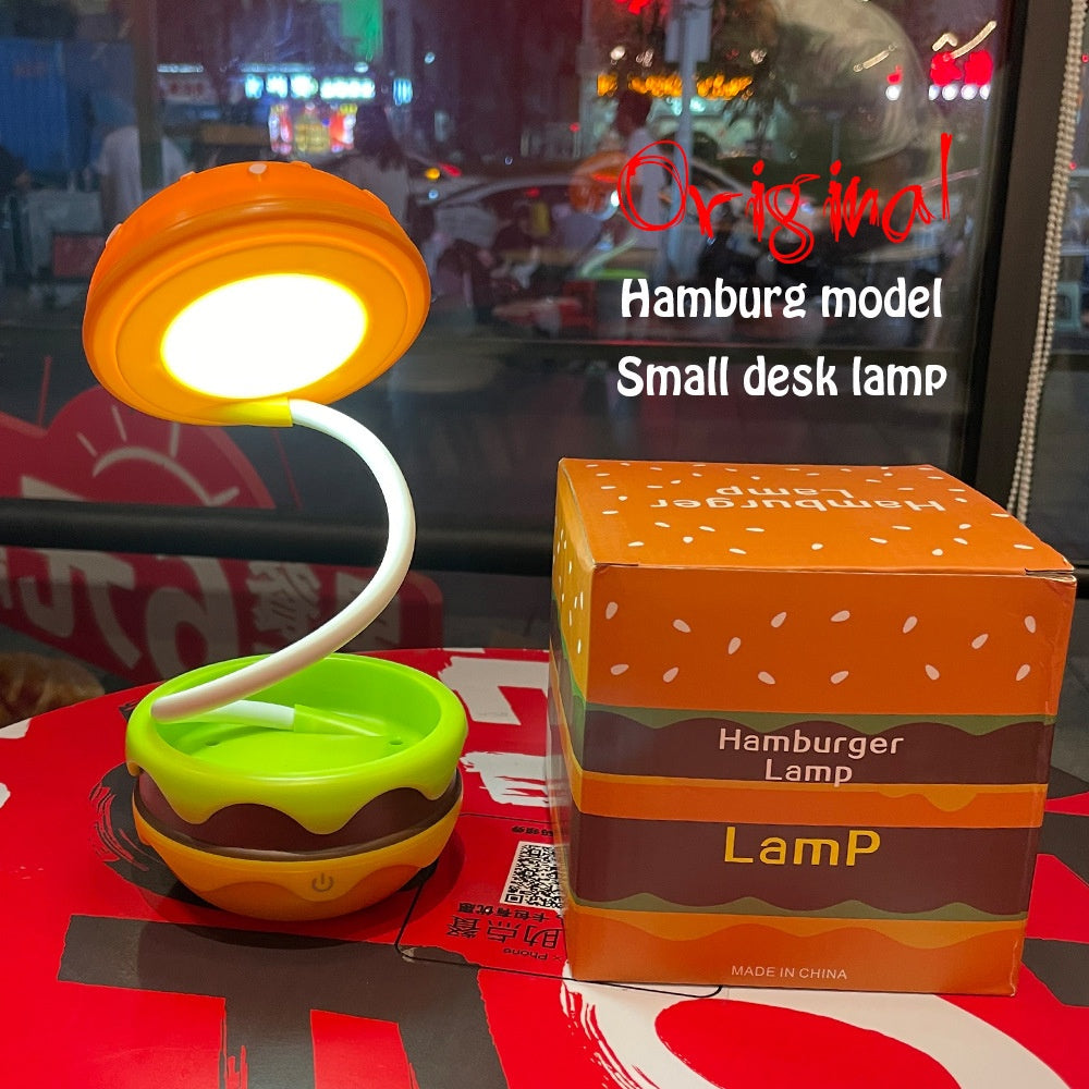 Cute Desk Lamp for Kids, Rechargeable Hamburger Small Desk Lamps with Adjustable Neck Dimmable Touch Switch, Reading Table lamp, Kawaii Desk Accessories Room Decor for Boys Girls Gifts