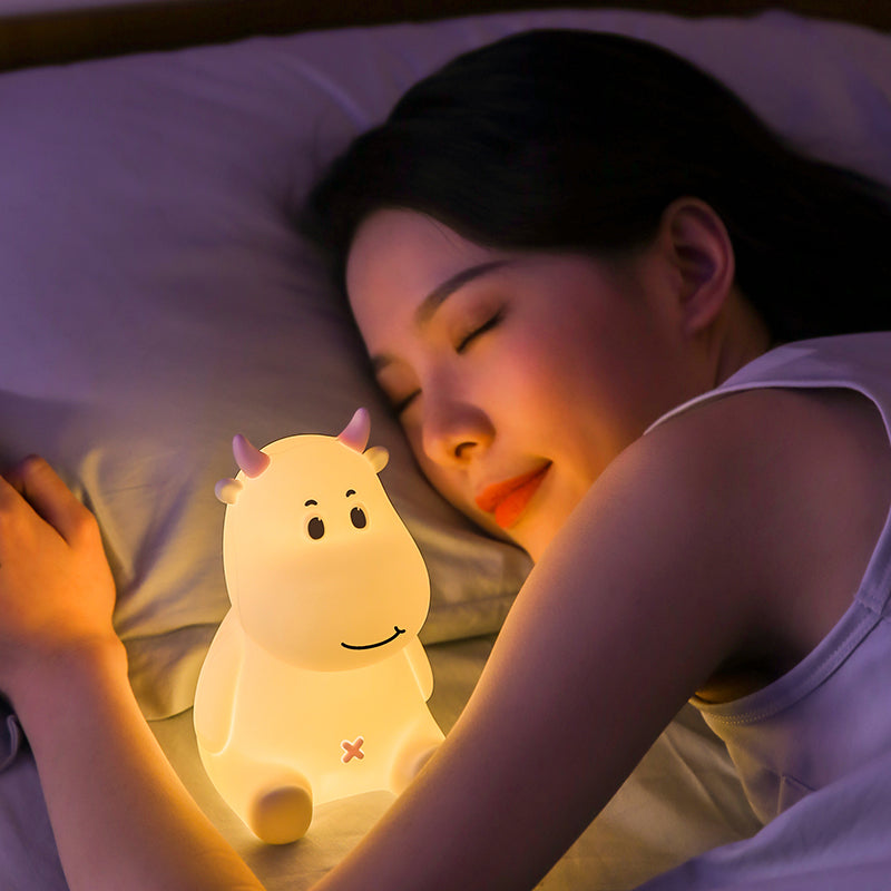 Cute Cow Night Light for Kids, Soft Silicone Nursery Lamp, 7 Color Changing Nightlight with Touch, Baby LED Lamp Toys Gifts for Girls/Boys