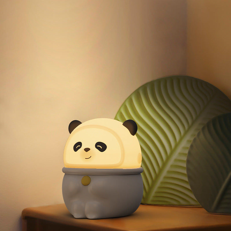 Juego de 1 luz LED con forma creativa, aspecto adorable ilicona, diseño de cerdo, panda con cable de carga, luz nocturna de ensueño para recámara, panda