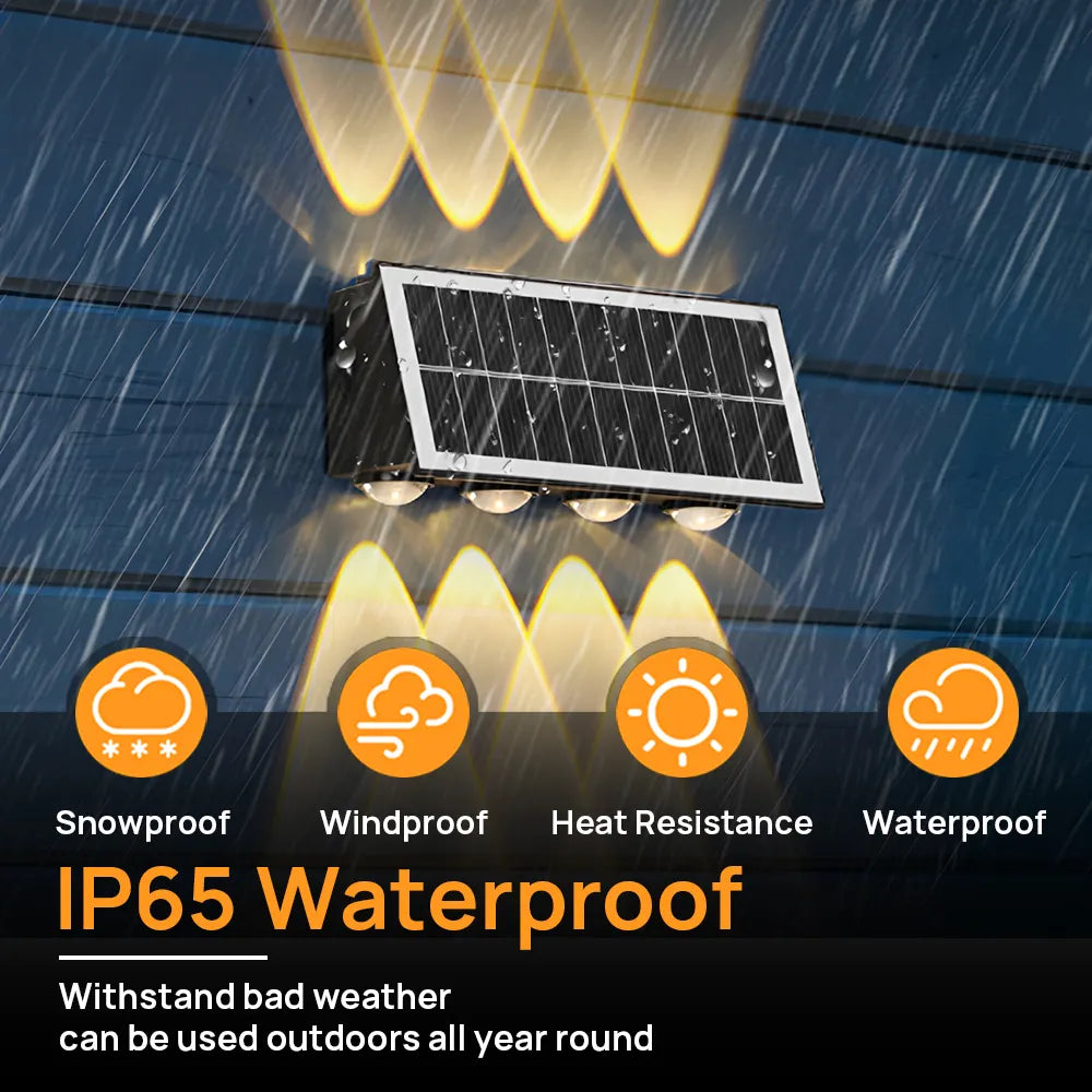 ASLIDECOR 16 Led Up Down Solar Wall Lights, 2 Pack Warm White Solar Fence Lights Waterproof,Black Solar Deck Lighting for House Garden Porch