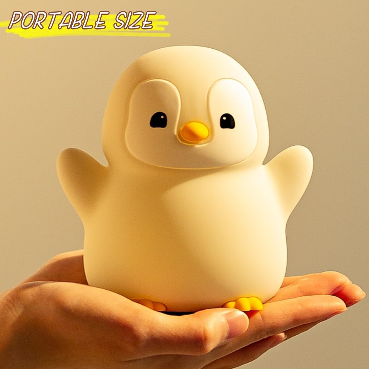 Cute Penguin Night Light, LED Squishy Novelty Penguin Lamp, Food Grade Silicone Dimmable Nightlight, Kids Gray Penguins Light, Rechargeable Light Up Penguins Gifts, Kids Room College Decor