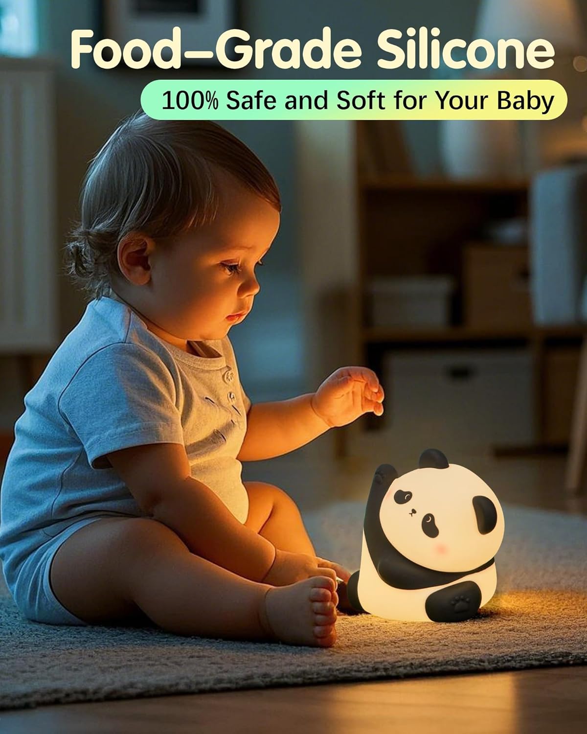 Panda Night Light Rechargeable 3 Level Dimmable LED Squishy Nursery Nightlight Food Grade Silicone Animal Night Lamps Cute Bedside Touch Lamp for Breastfeeding Toddler Baby Kids Gifts Decor