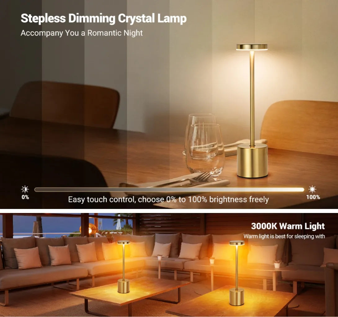 Simple LED Rechargeable Touch Metal Table Lamp Three Colors Bedside Creative Ambient Light Bar Outdoor Decoration Night Light Si(Golden)