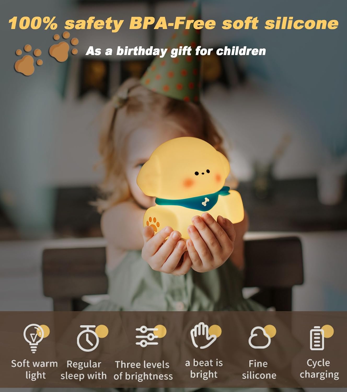 Dog Lamp, Cute Puppy Night Light for Kids, Dimmable Nursery Puppy Lamps, Silicone Fruit Bedside Lamp for Baby and Toddler