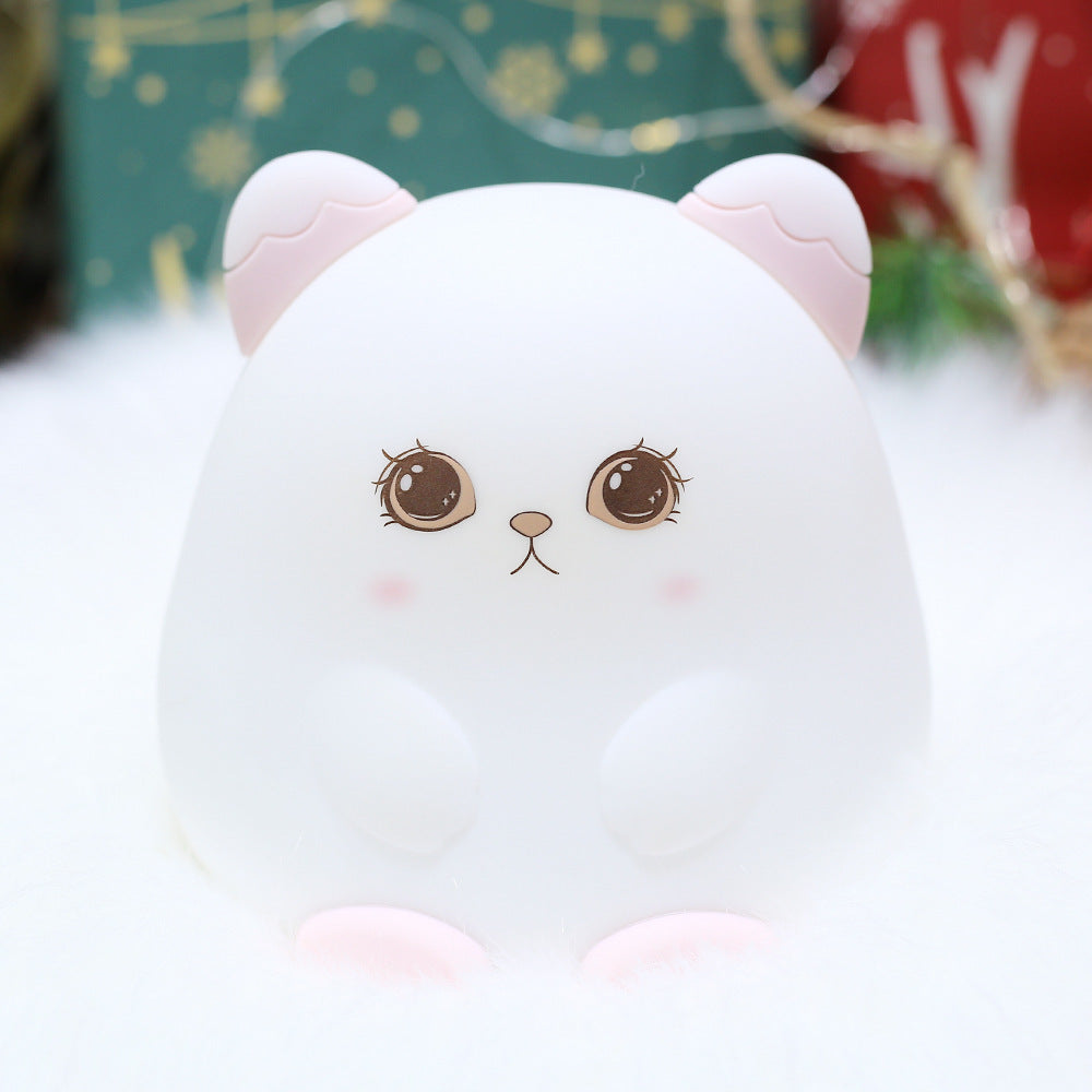 Lámpara de conejo con luz nocturna para gatos, linda lámpara de gato de silicona, regalo para niños, lámpara de noche de noche recargable para decoración del hogar lactancia materna -Rosa