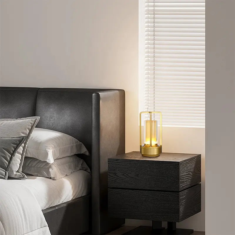 Cordless Table Lamp for Outdoor Indoor, Portable Metal Desk Lamp, Rechargeable LED Crystal Lantern Lamp, 3 Color Stepless Dimming Touch, Battery Powered Table Light for Bedroom Restaurant (Gold)