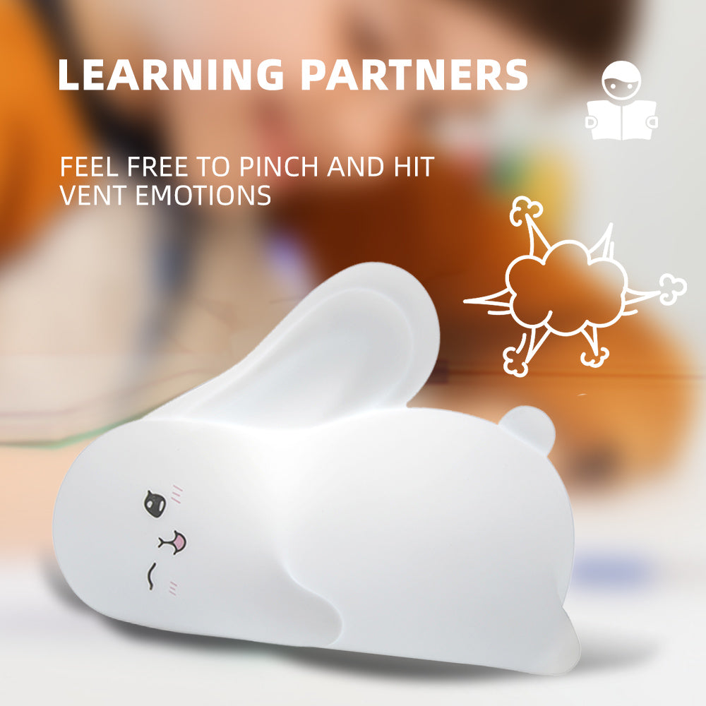 Luz Nocturna Infantil Silicona Lampara Bebe Noche con control Táctil y 15 Modos de iluminación Luz Bebe Nocturna Conejo Recargable por USB para Niños y Niñas